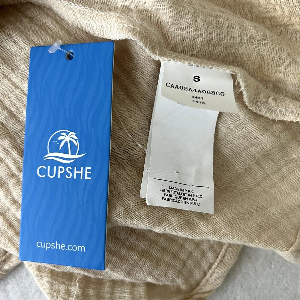 Cupshe Beige A Line Ruffle Tie Mini Dress - Picture 6 of 8